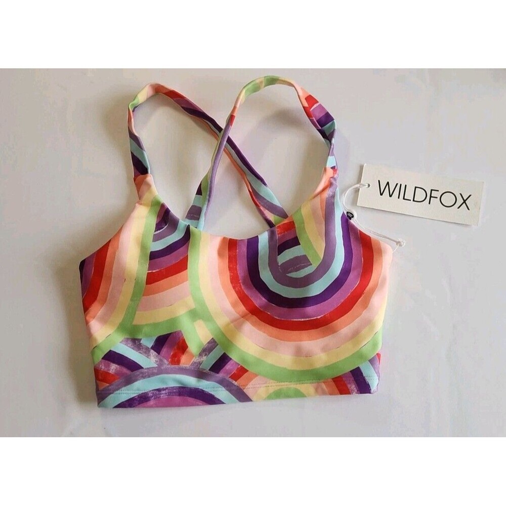 Wildfox Longline Soleil Sport Bra NWT XS Rainbow Stripes Racerback Gym Workout
